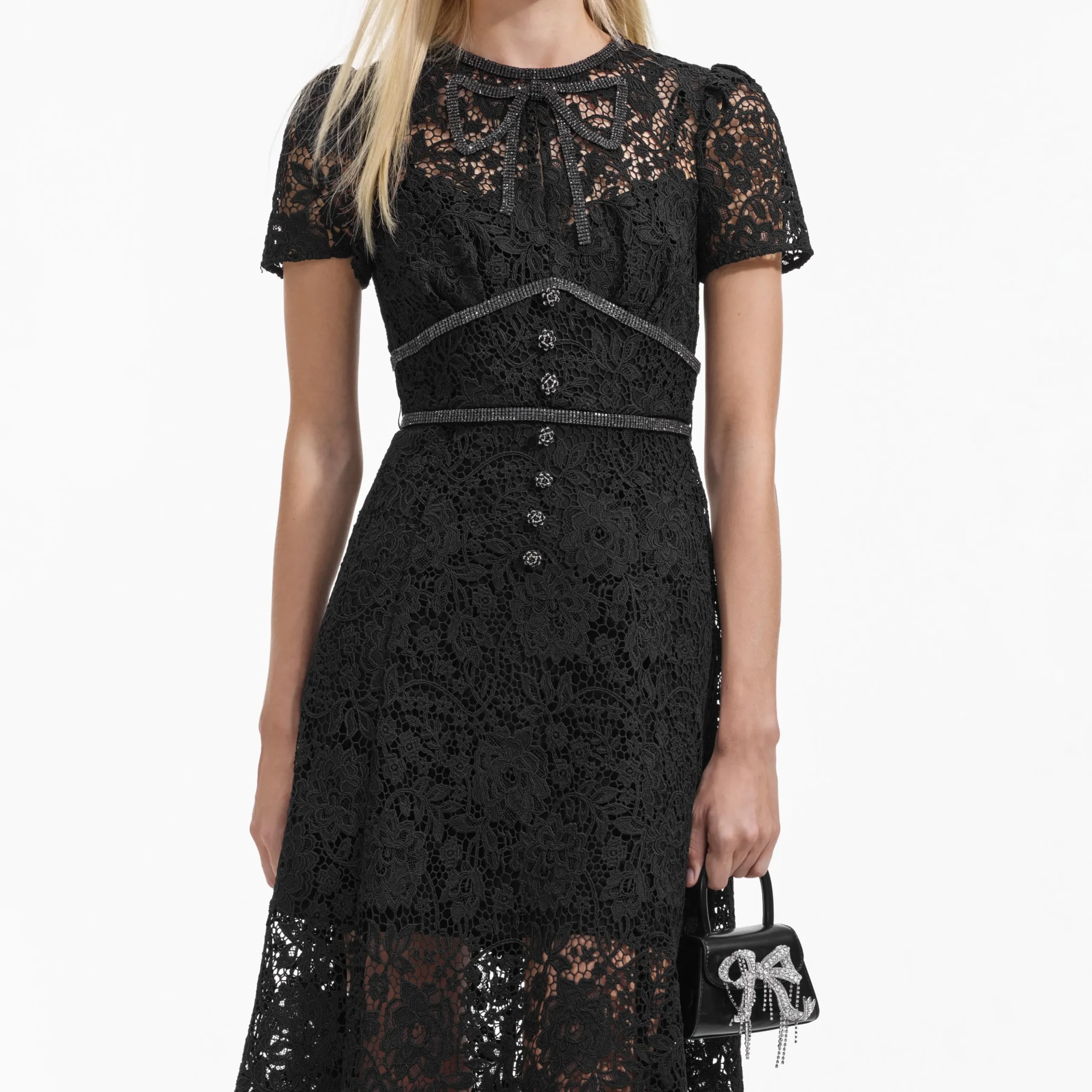 Cord Lace Bow Midi Dress^self-portrait Shop