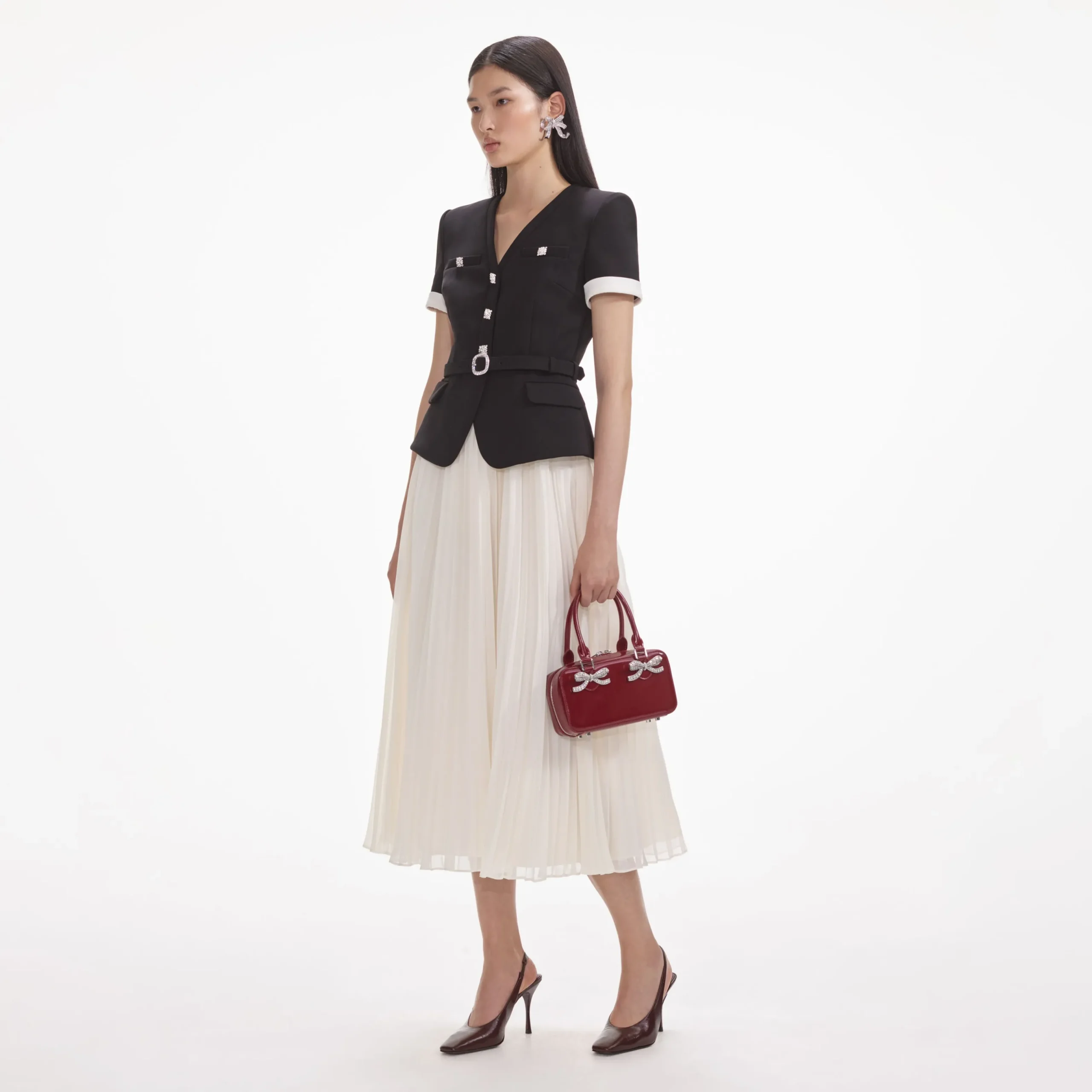 Crepe Contrast Chiffon Midi Dress^self-portrait Cheap