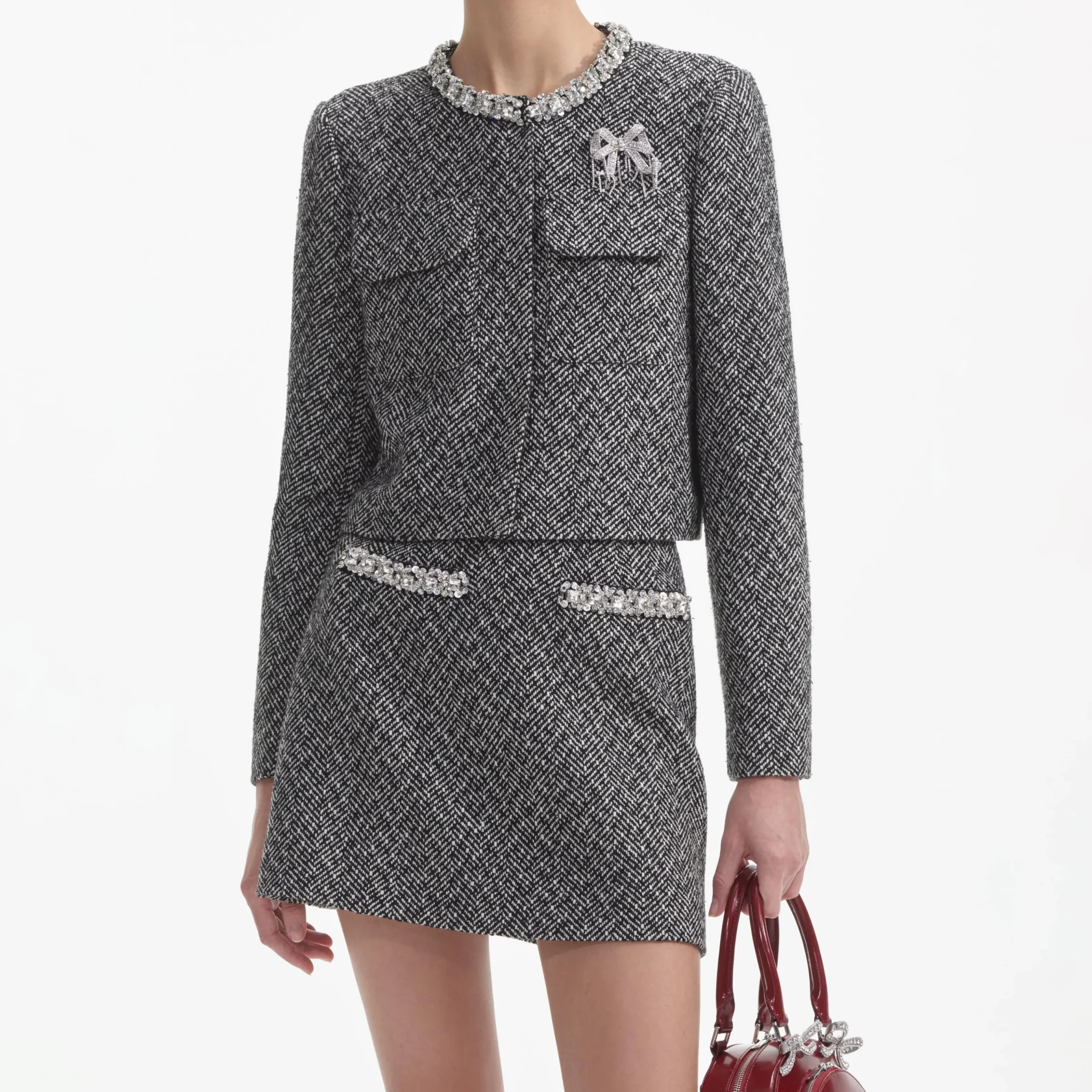 Herringbone Embellished Jacket^self-portrait Best Sale