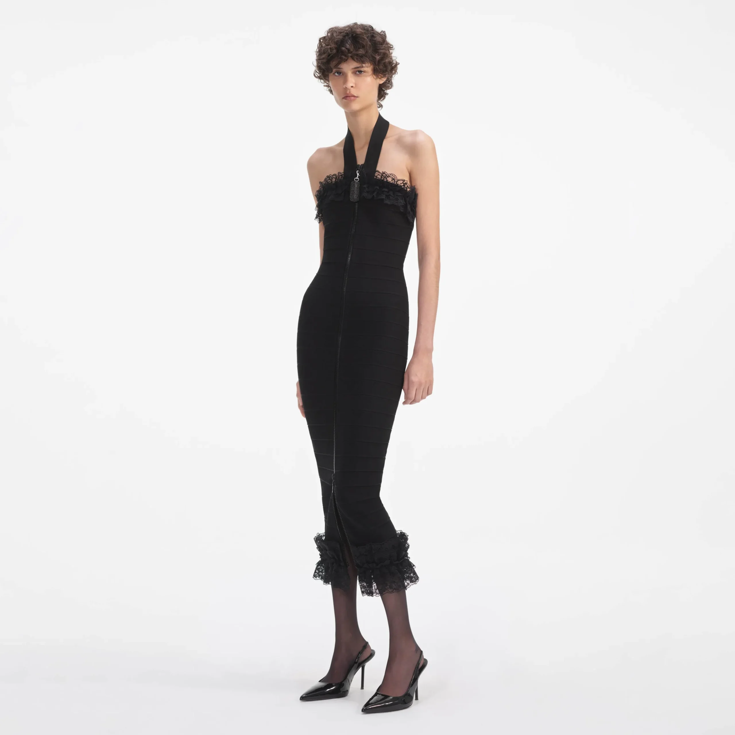 Knit Zip Ruffle Midi Dress^self-portrait Hot