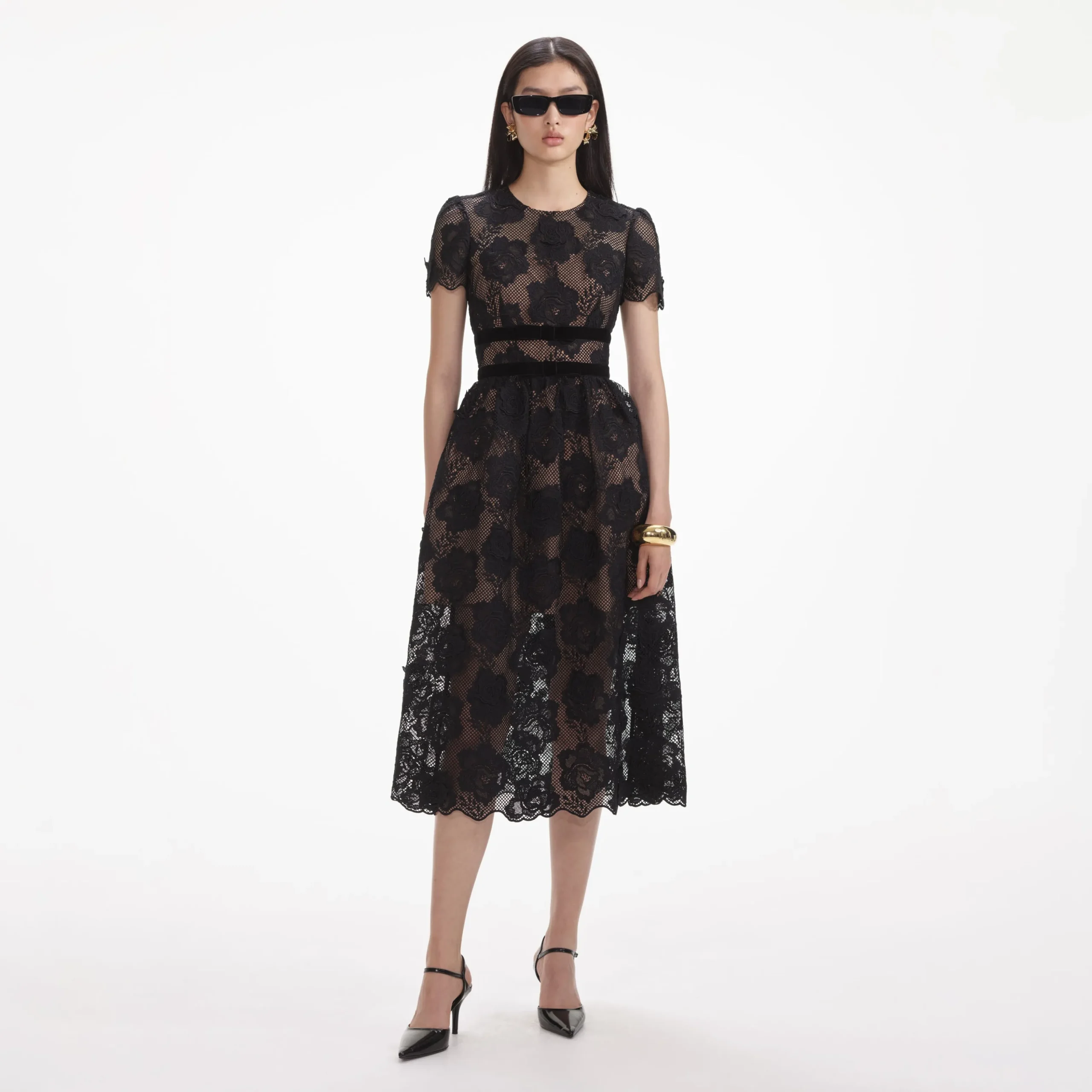 Lace Velvet Bow Midi Dress^self-portrait Cheap