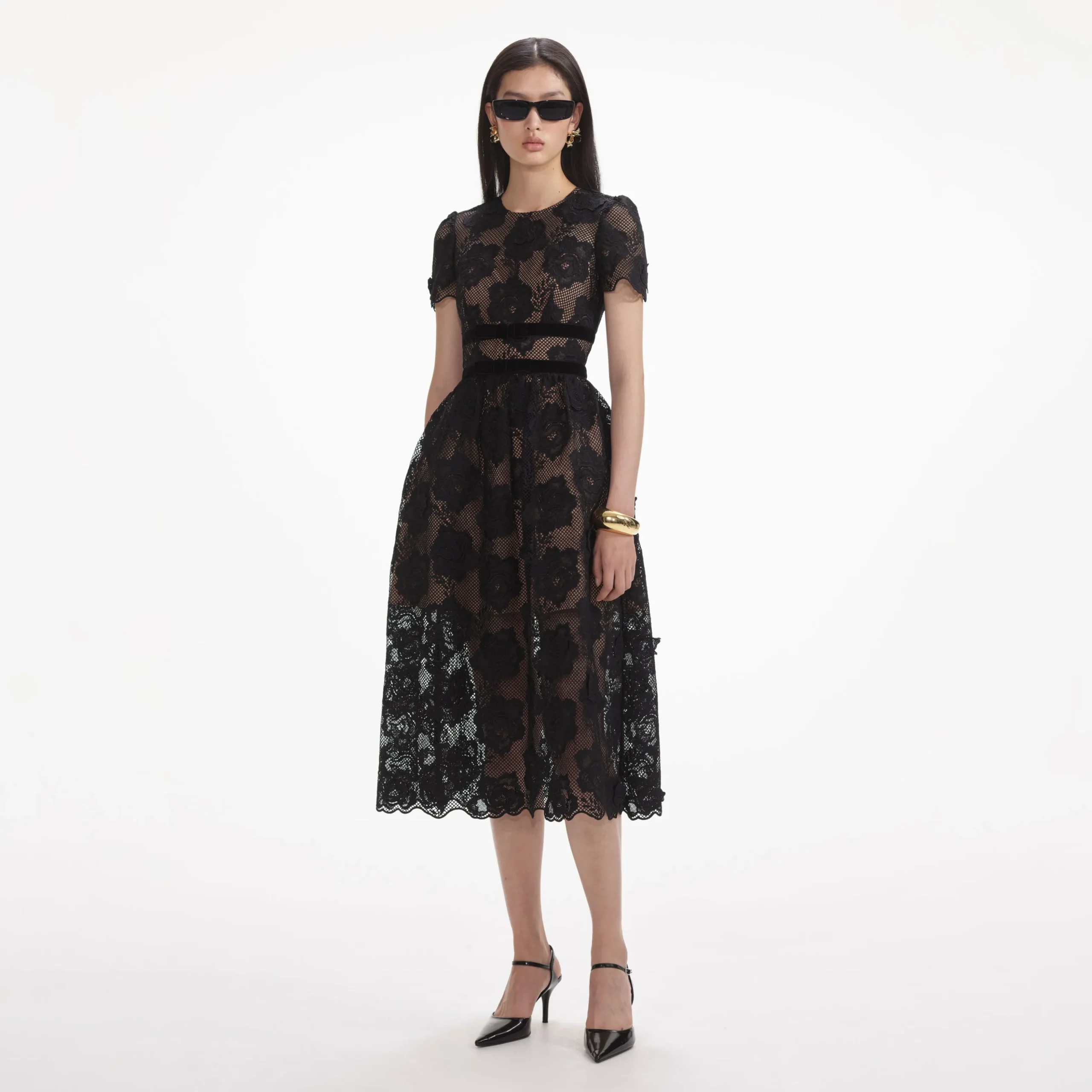 Lace Velvet Bow Midi Dress^self-portrait Cheap