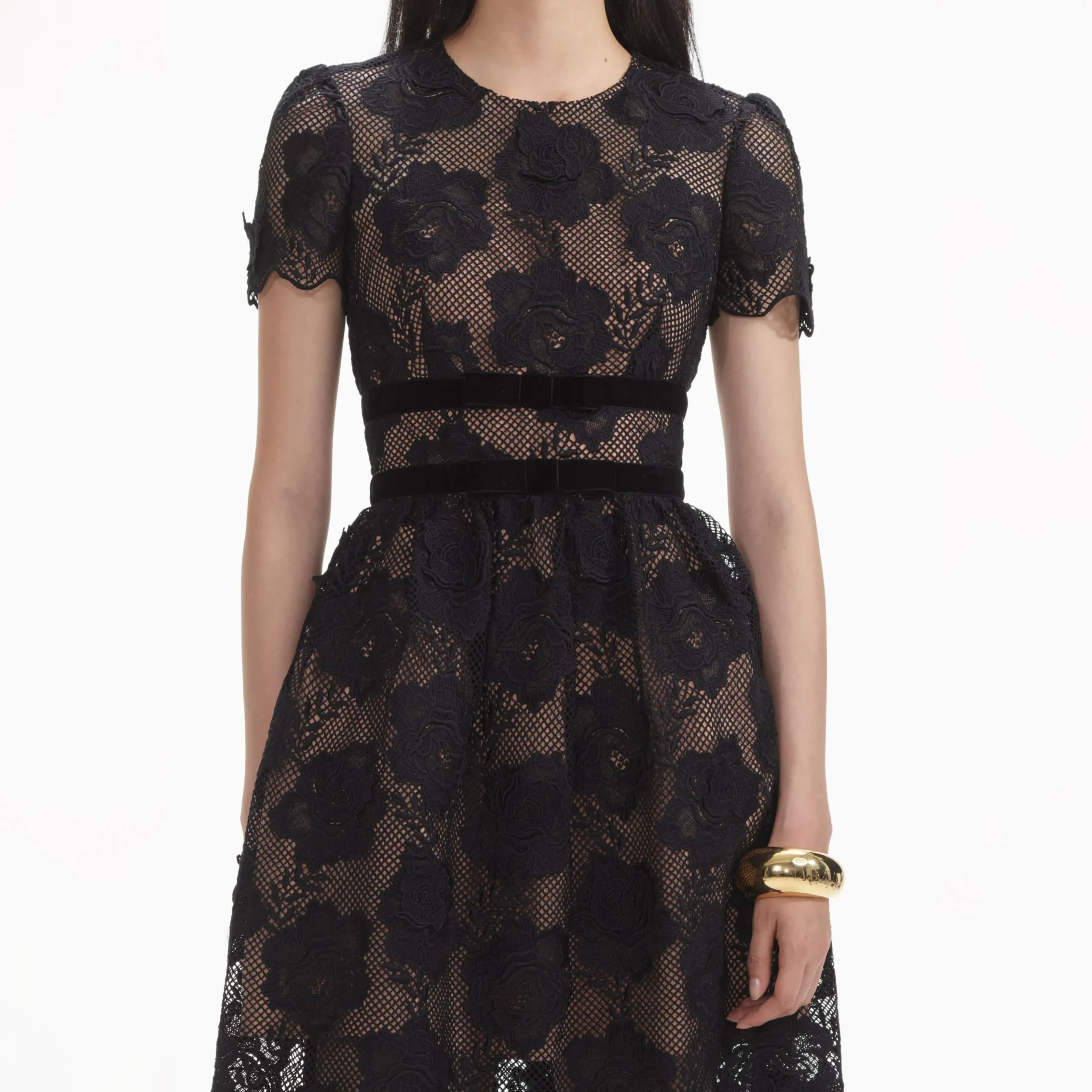 Lace Velvet Bow Midi Dress^self-portrait Cheap