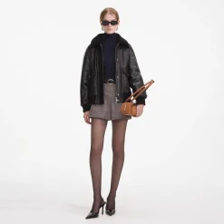 Leather Shearling Collar Jacket^self-portrait New