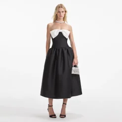 Taffeta Contrast Bow Midi Dress^self-portrait Cheap