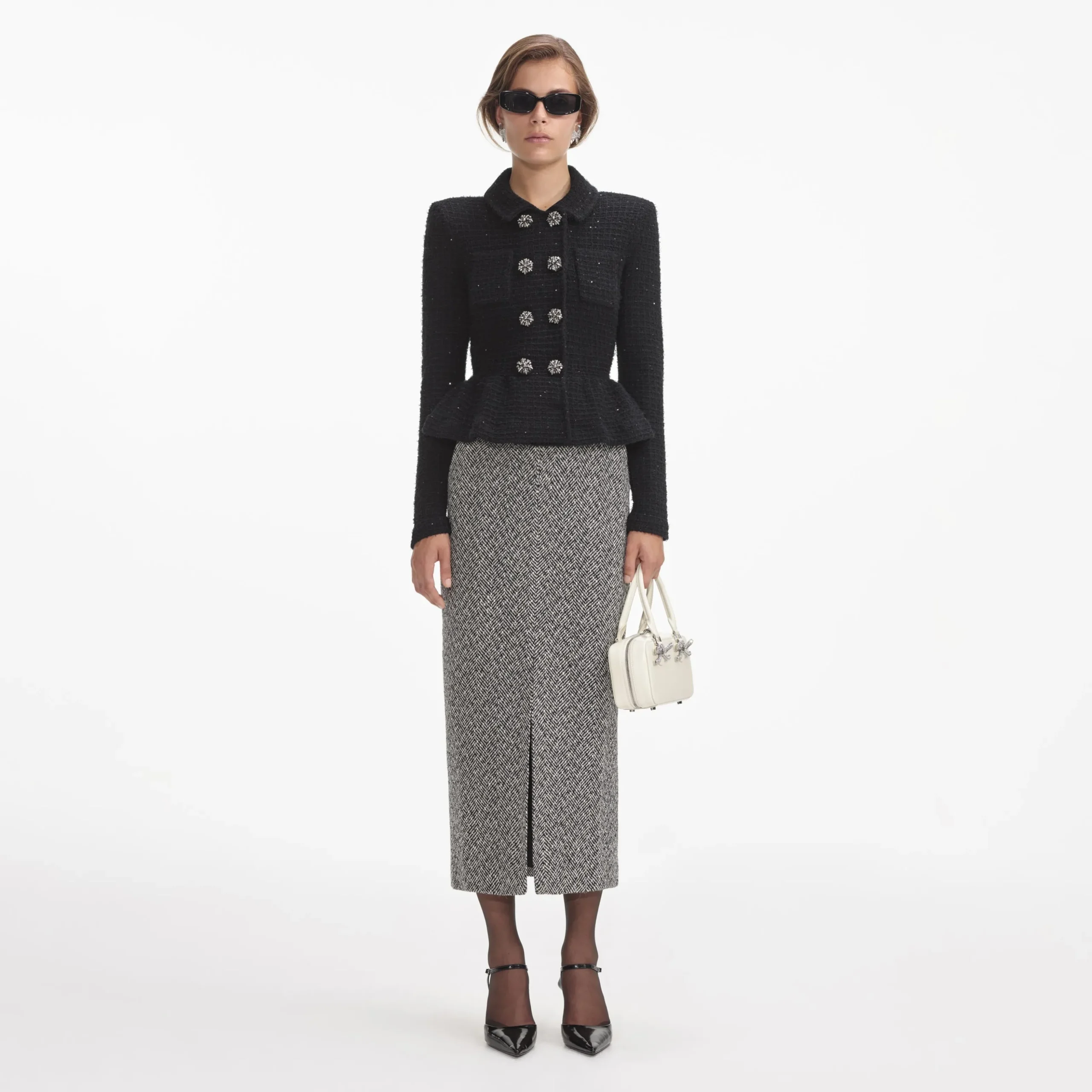 Textured Knit Peplum Jacket^self-portrait Shop