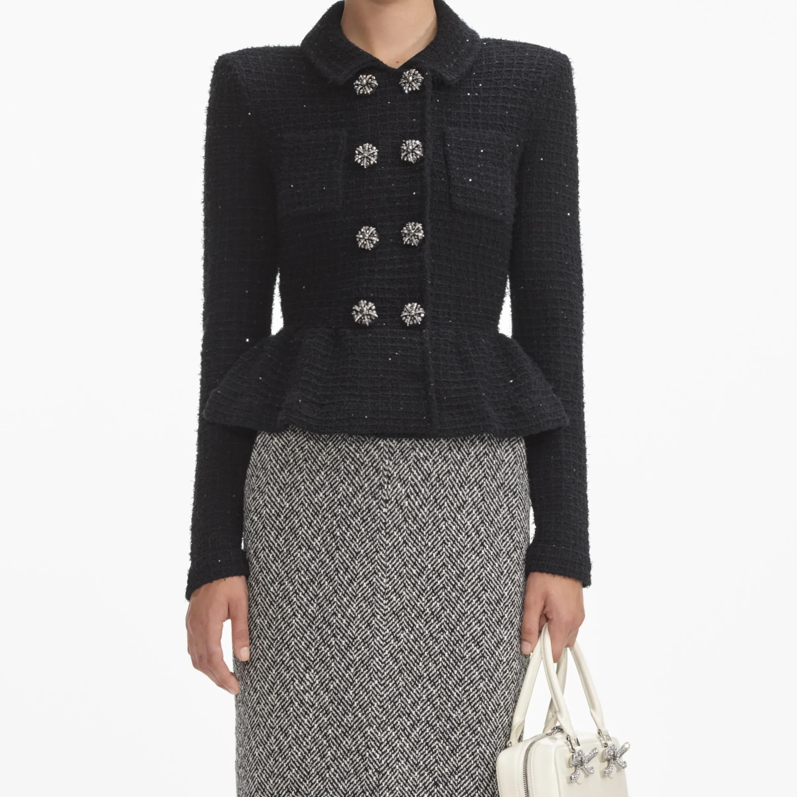 Textured Knit Peplum Jacket^self-portrait Shop