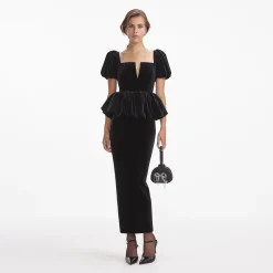 Velvet Peplum Midi Dress^self-portrait Cheap