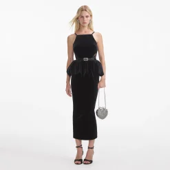 Velvet Peplum Midi Dress^self-portrait Hot