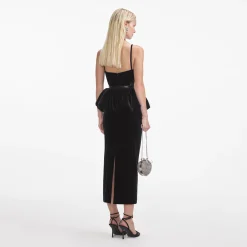 Velvet Peplum Midi Dress^self-portrait Hot