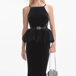 Velvet Peplum Midi Dress^self-portrait Hot
