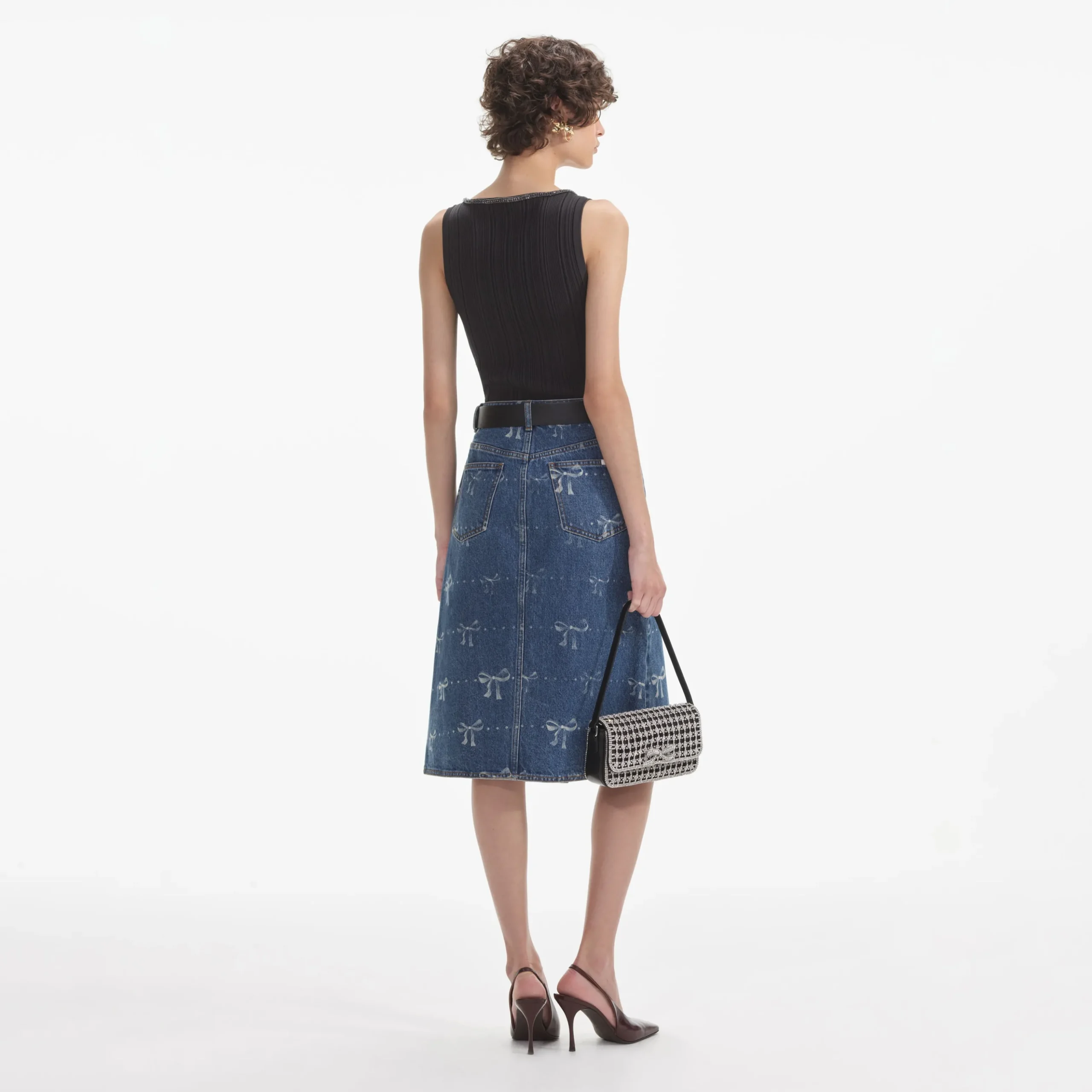 Print Denim Midi Skirt^self-portrait New