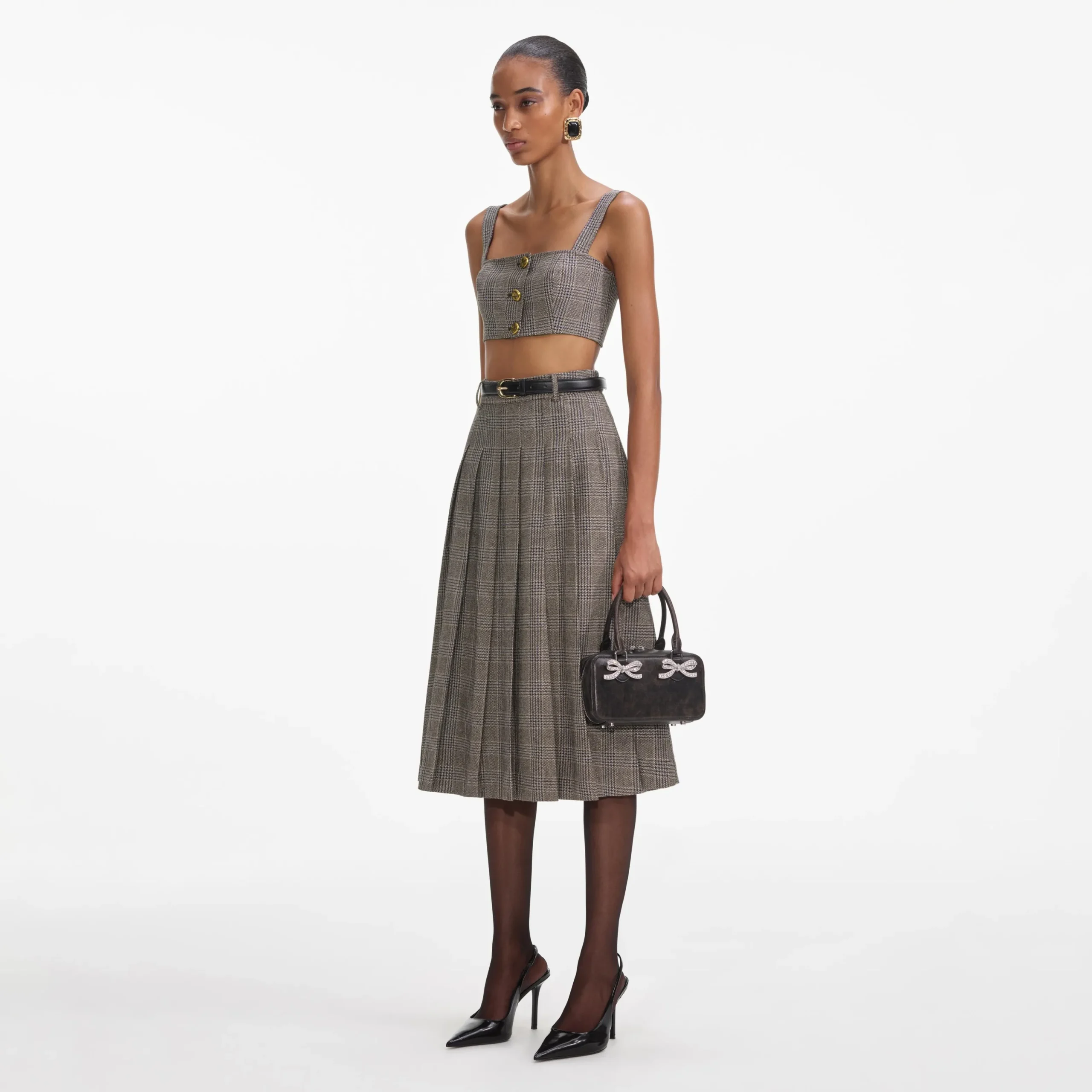 Check Pleated Midi Skirt^self-portrait Cheap