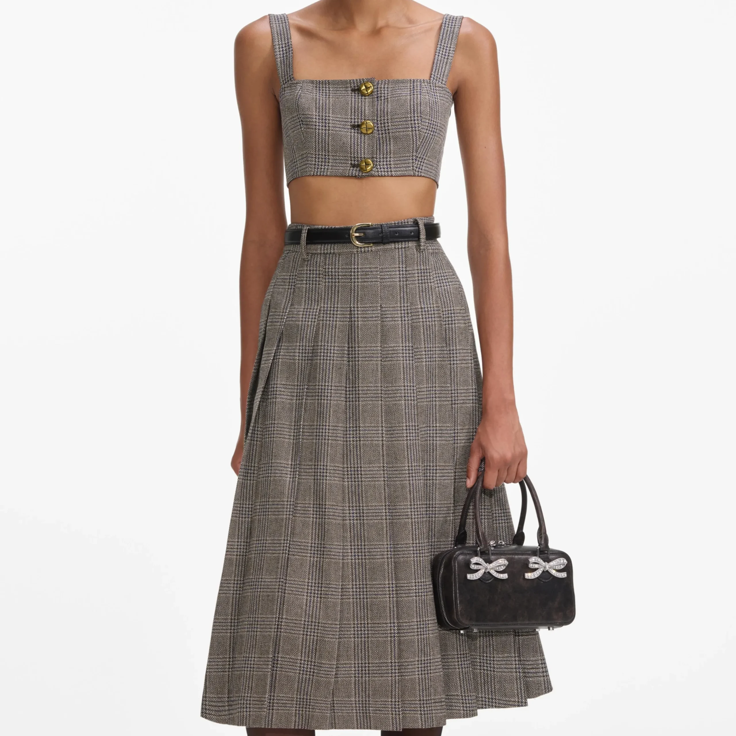 Check Pleated Midi Skirt^self-portrait Cheap
