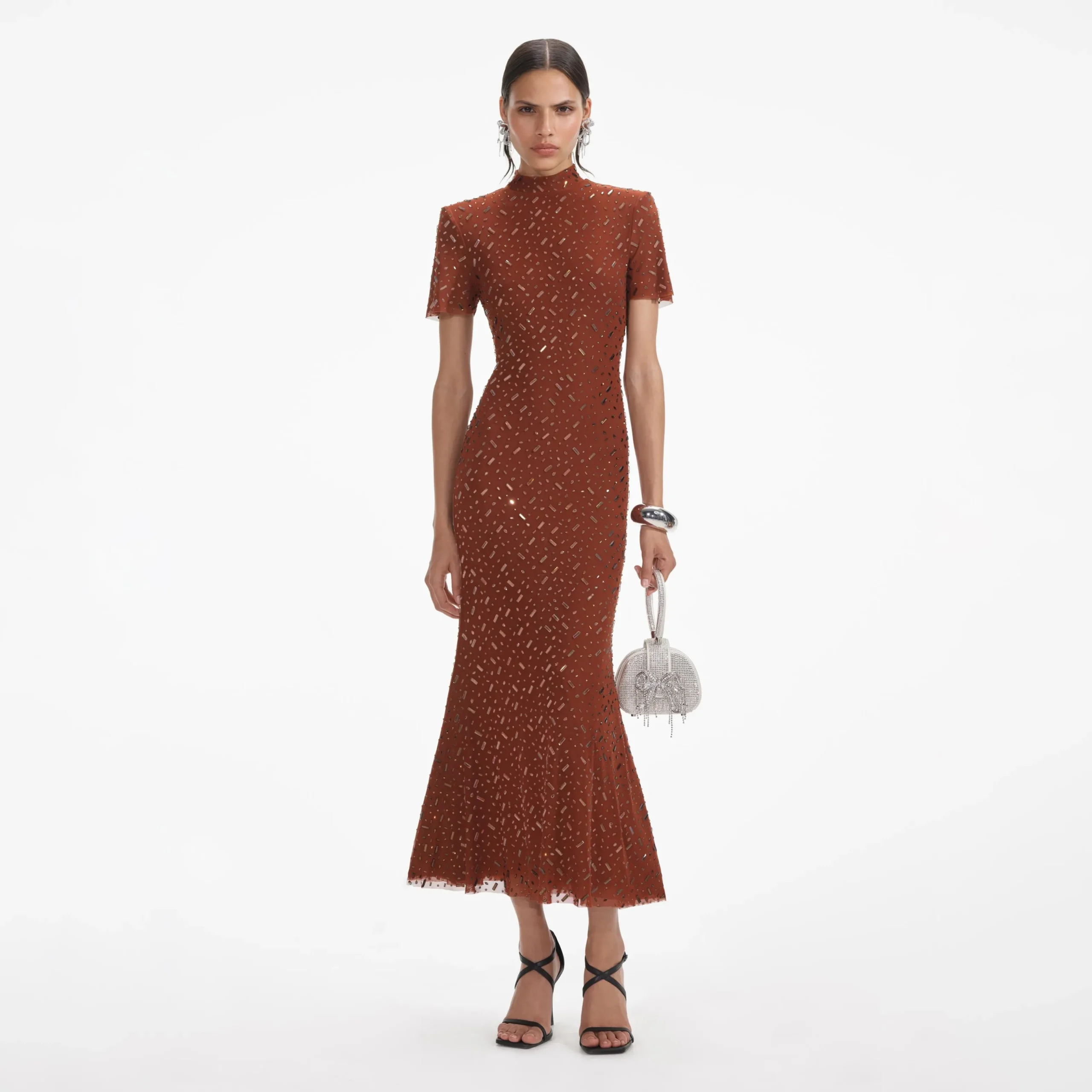 Square Rhinestone Mesh Midi Dress^self-portrait Fashion