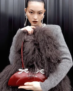 Leather Curved Shoulder Bag^self-portrait Fashion