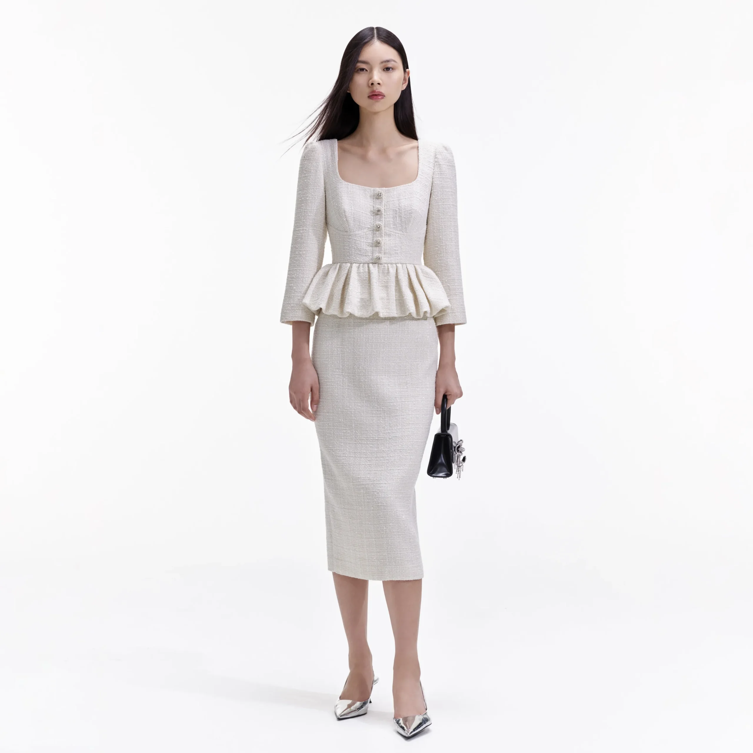 Boucle Peplum Midi Dress^self-portrait Clearance