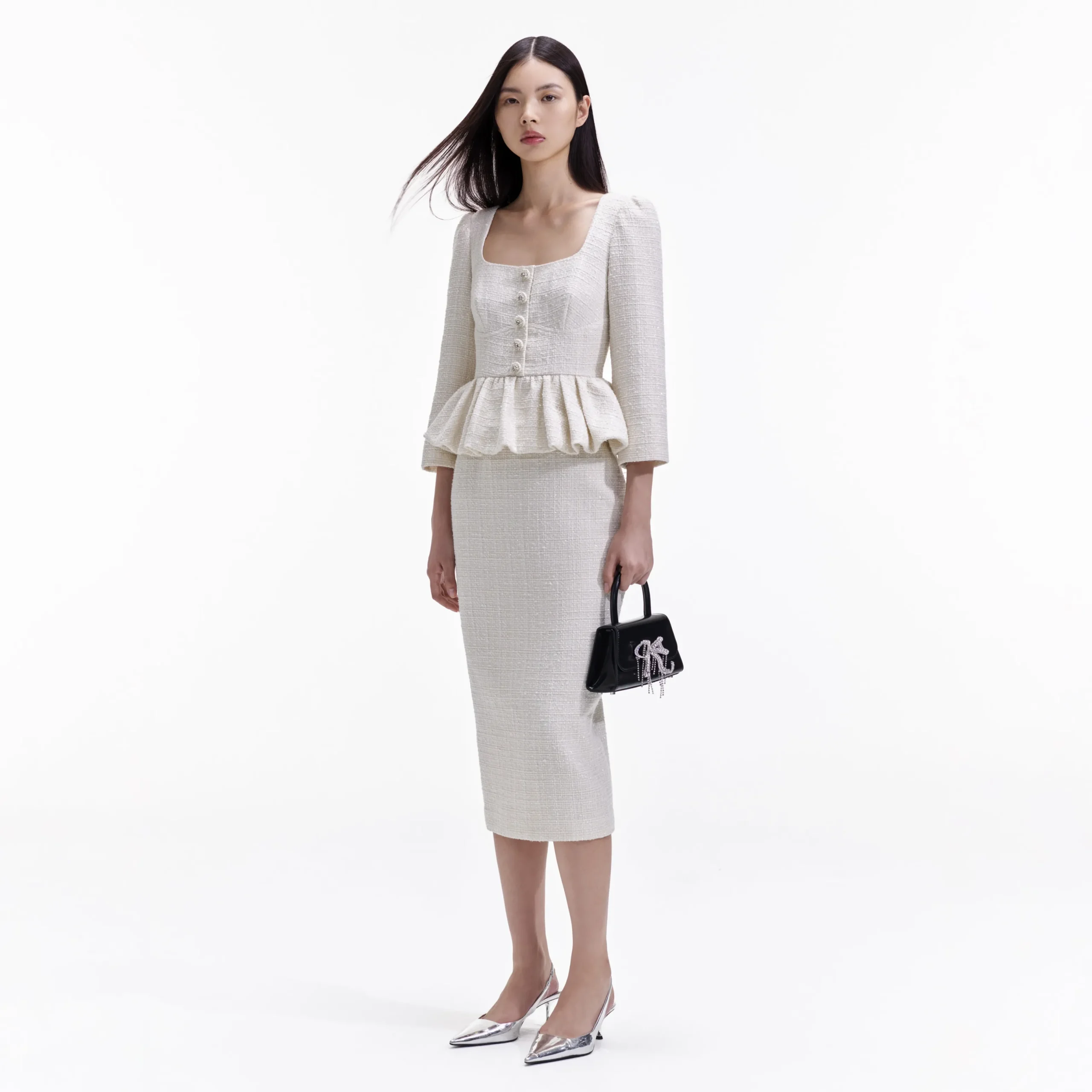 Boucle Peplum Midi Dress^self-portrait Clearance