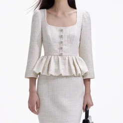 Boucle Peplum Midi Dress^self-portrait Clearance