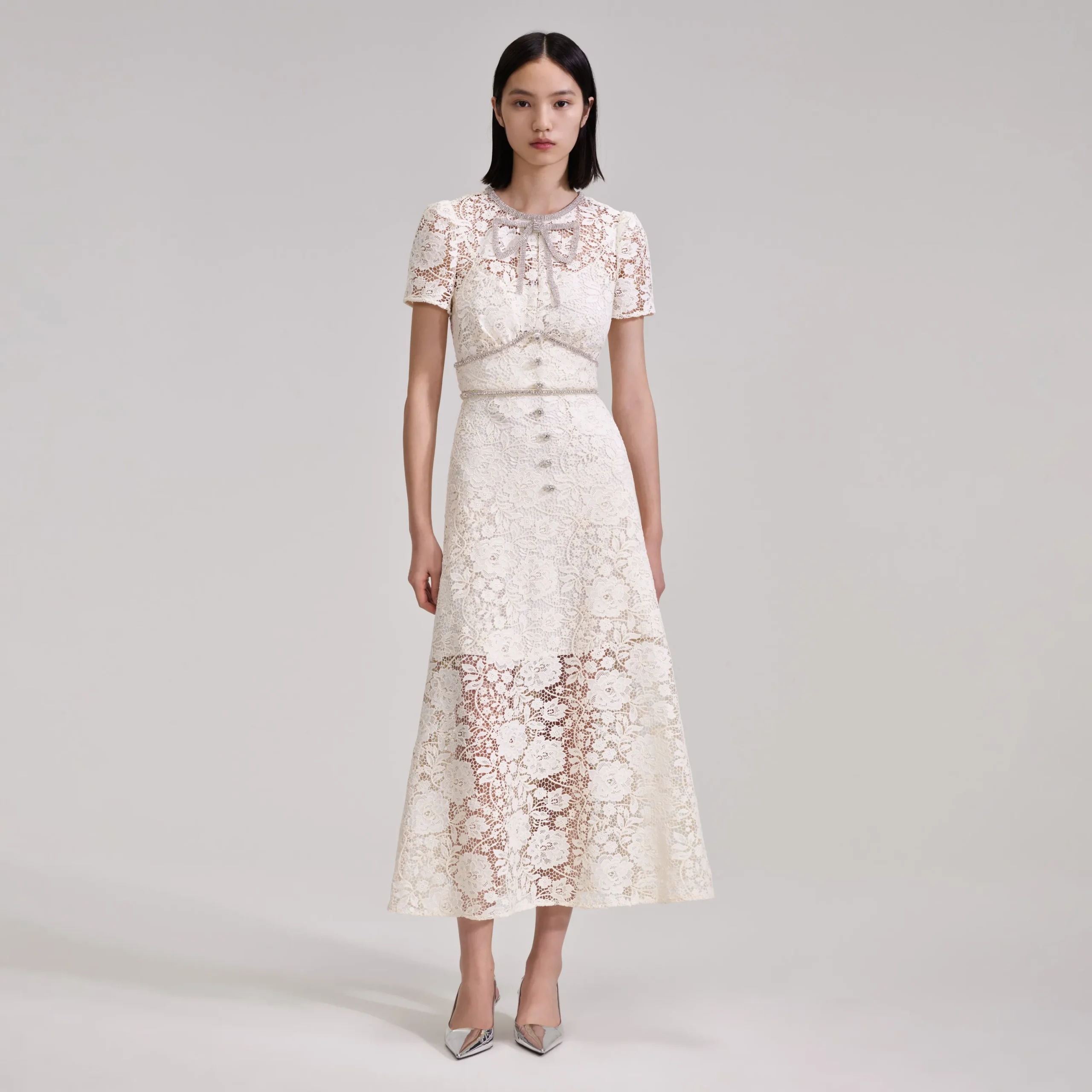 Cord Lace Bow Midi Dress^self-portrait Outlet