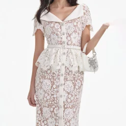 Lace Peplum Midi Dress^self-portrait Flash Sale