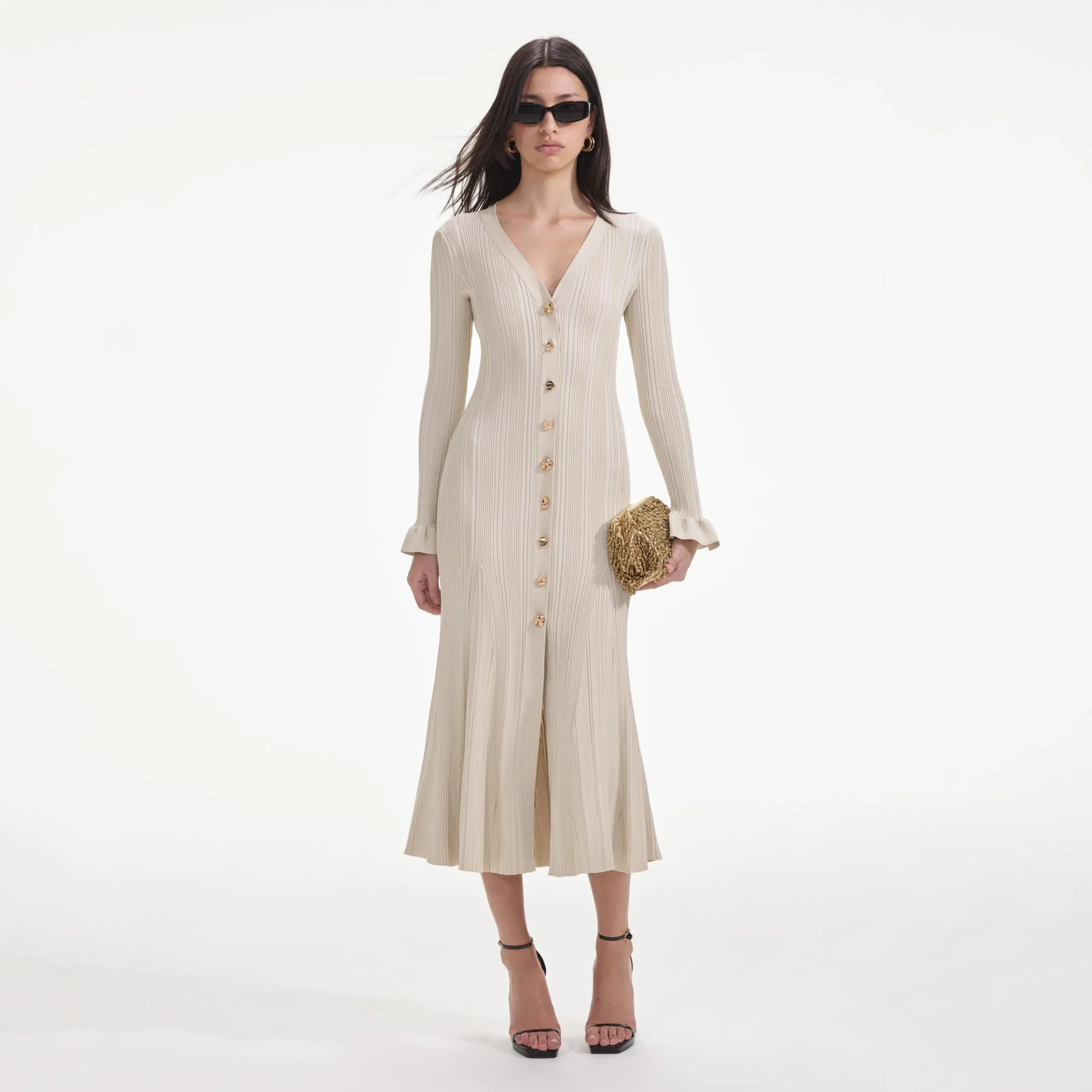 Metallic Ribbed Midi Dress^self-portrait Discount