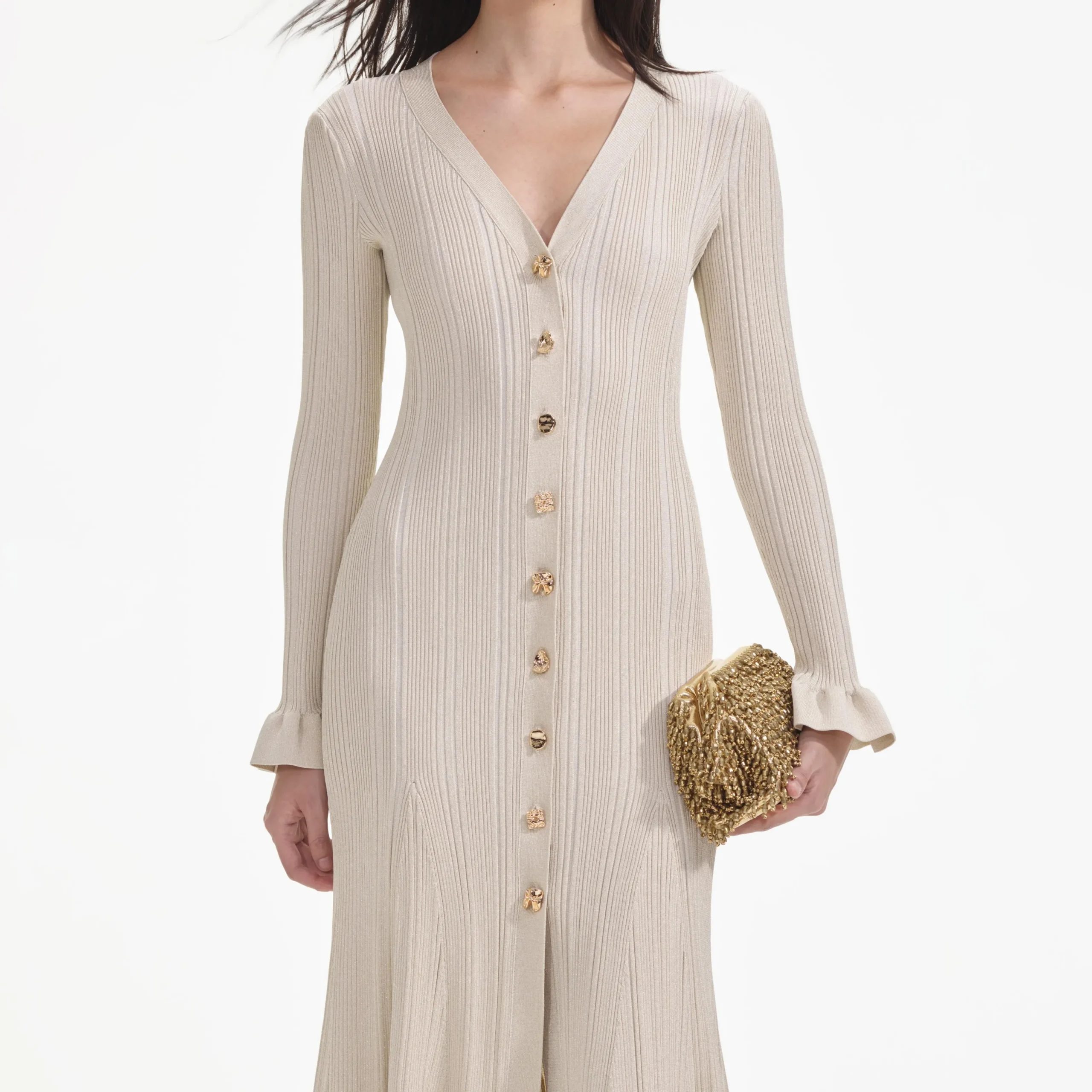 Metallic Ribbed Midi Dress^self-portrait Discount