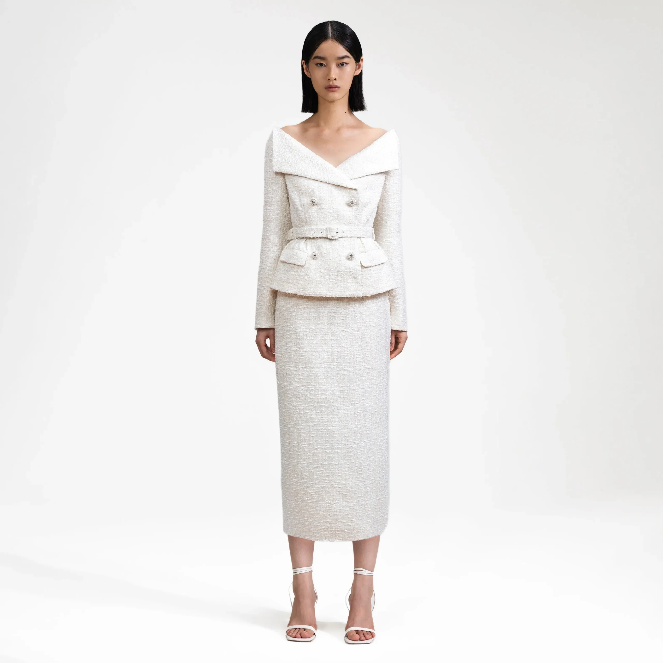 Off Shoulder Boucle Midi Dress^self-portrait Flash Sale