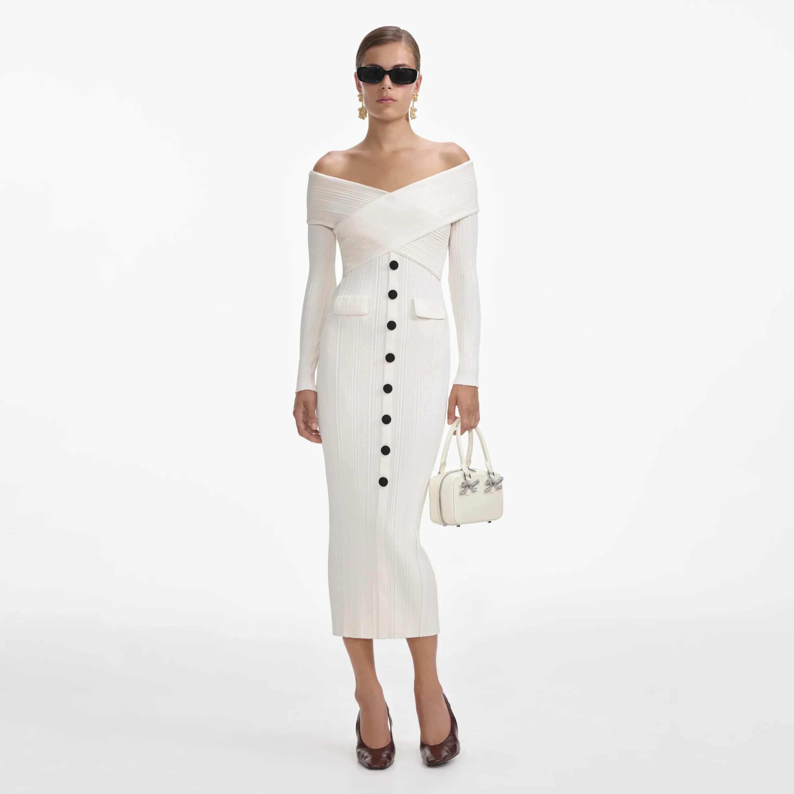 Off Shoulder Knit Midi Dress^self-portrait Outlet