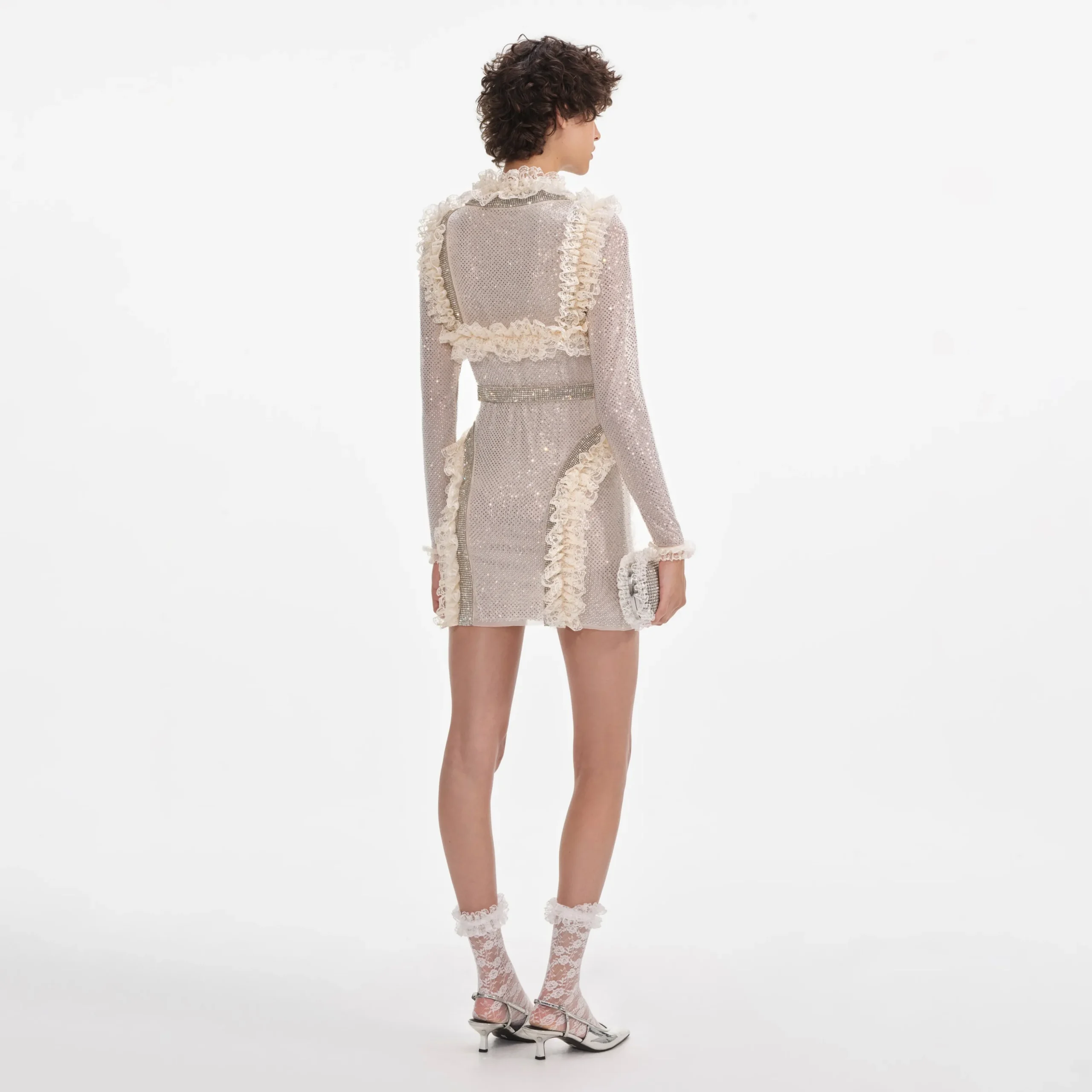 Rhinestone Mesh Ruffle Mini Dress^self-portrait Discount