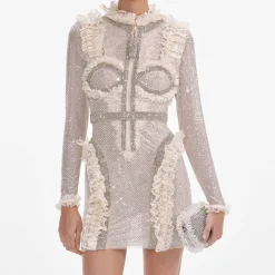 Rhinestone Mesh Ruffle Mini Dress^self-portrait Discount