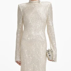 Square Rhinestone Fishnet Midi Dress^self-portrait Outlet