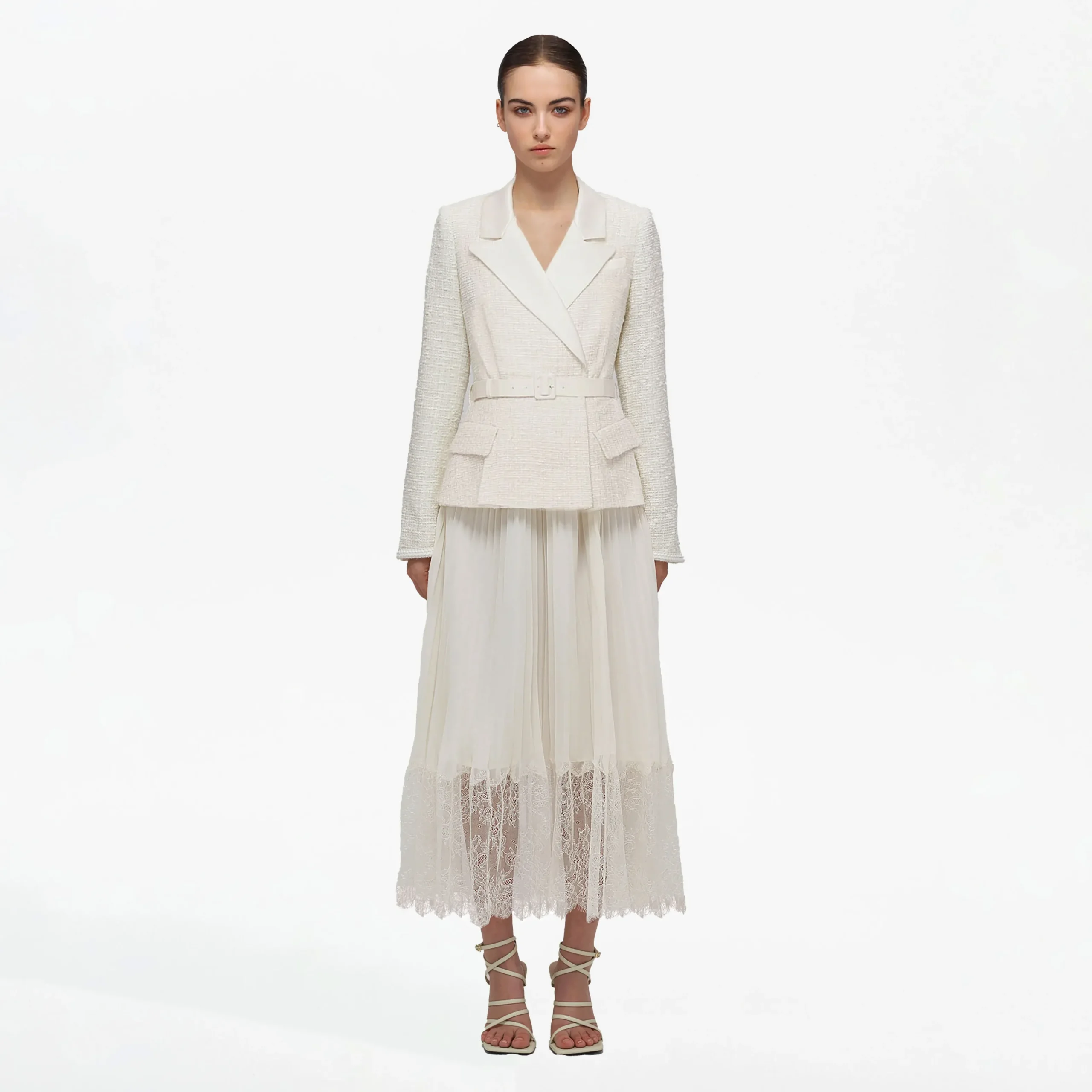 Tailored Bouclé And Chiffon Midi Dress^self-portrait New