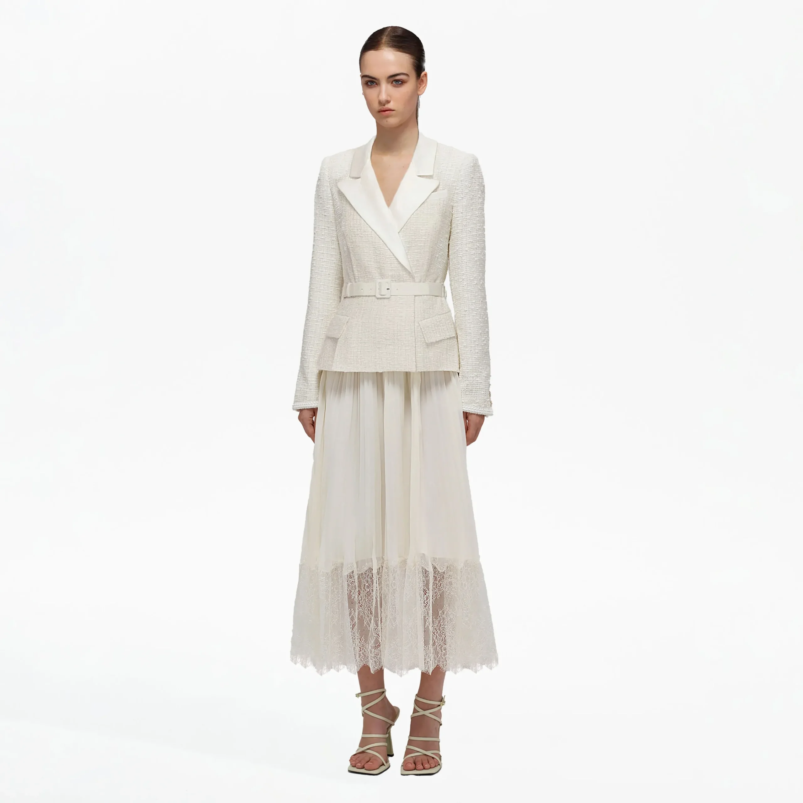 Tailored Bouclé And Chiffon Midi Dress^self-portrait New