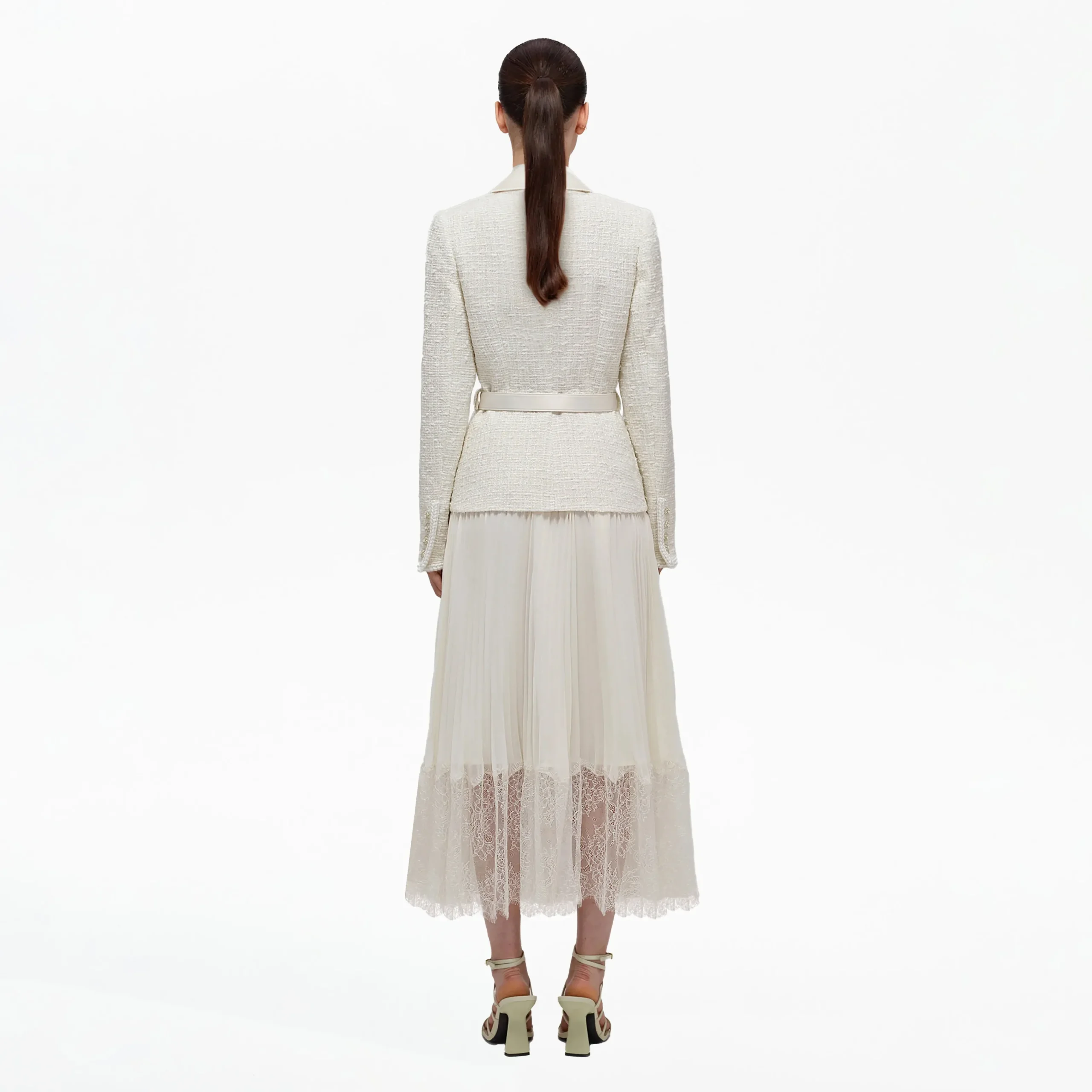 Tailored Bouclé And Chiffon Midi Dress^self-portrait New