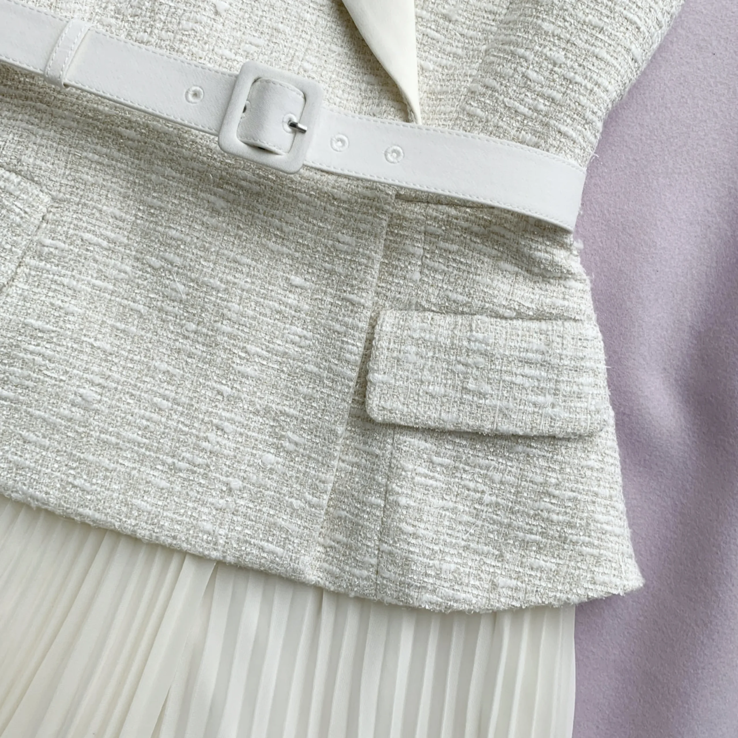 Tailored Bouclé And Chiffon Midi Dress^self-portrait New