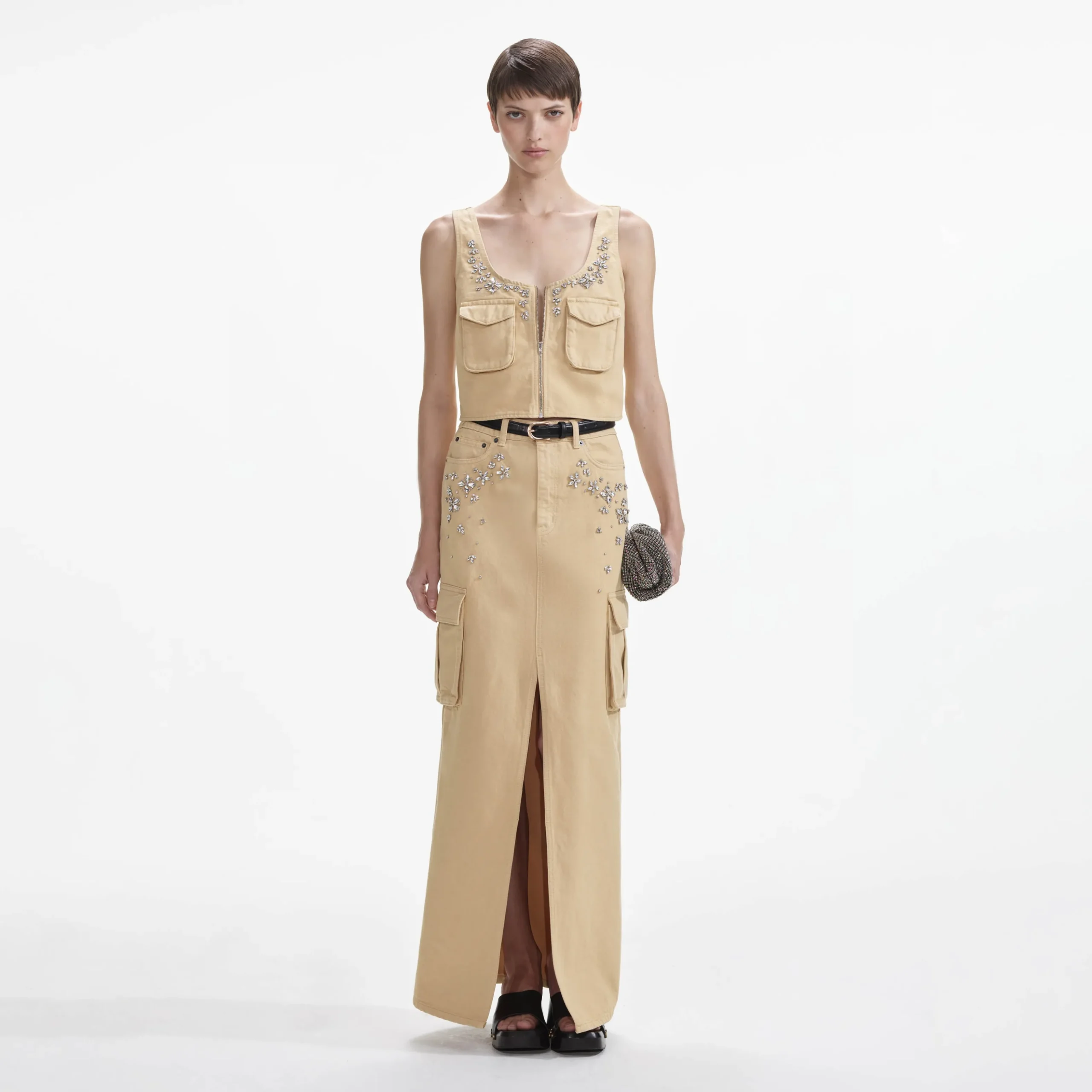 Denim Cargo Maxi Skirt^self-portrait Fashion