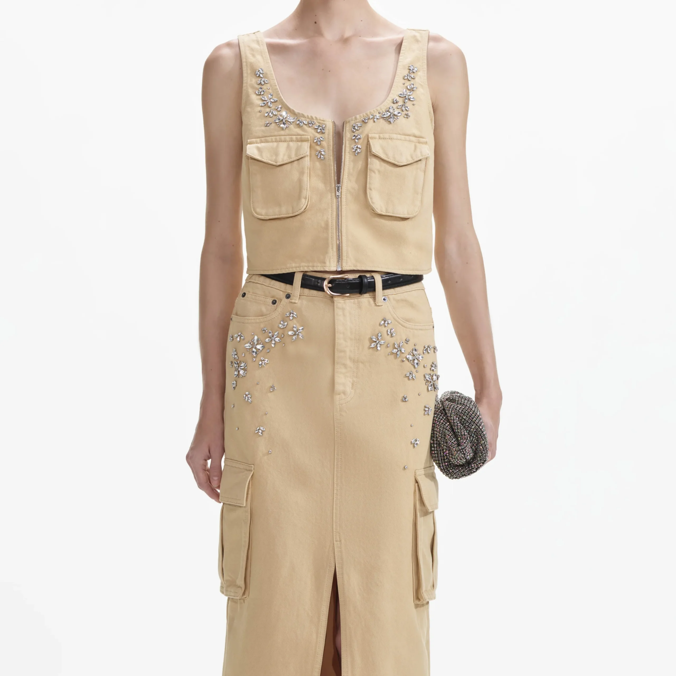 Denim Cargo Maxi Skirt^self-portrait Fashion