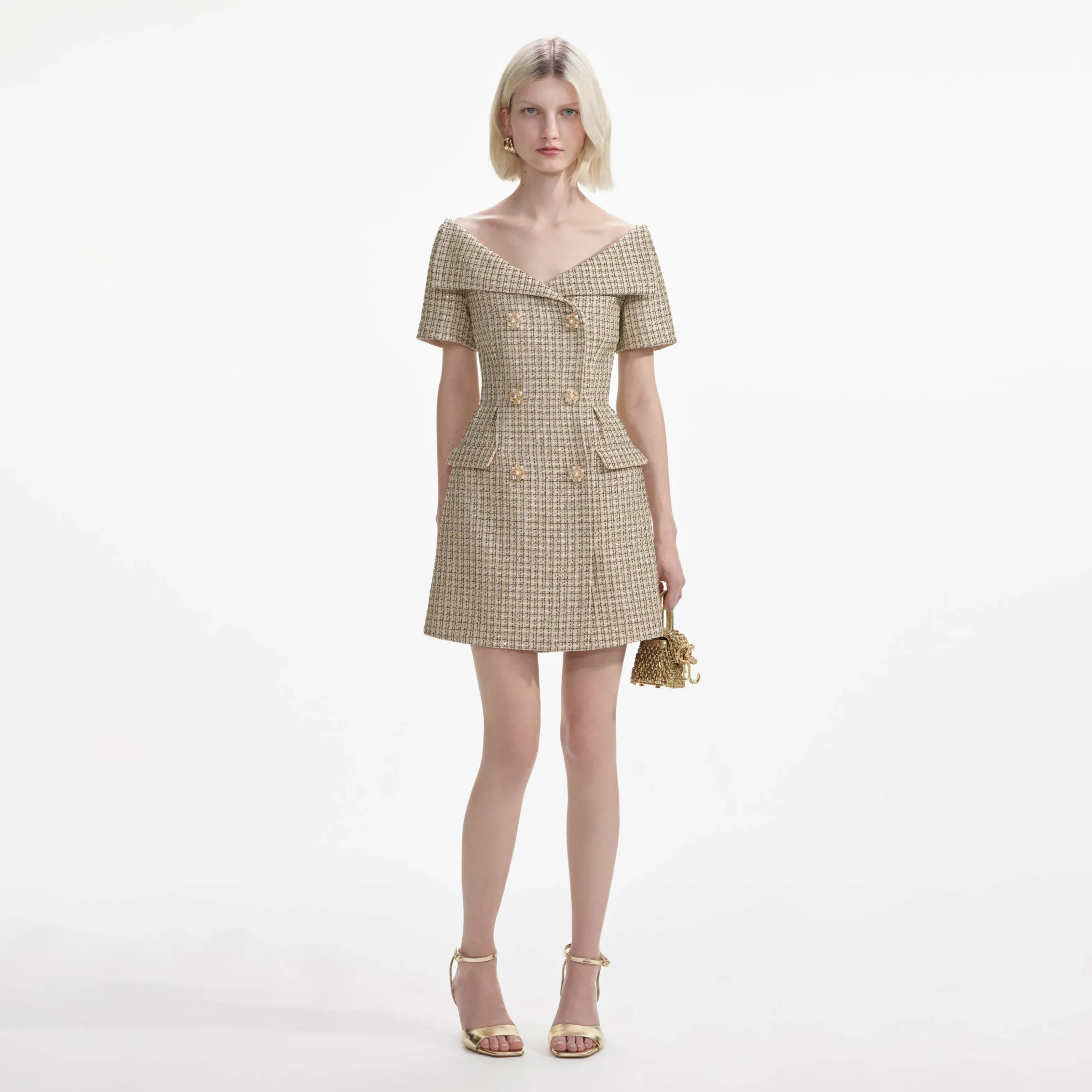Boucle Open Neck Mini Dress^self-portrait Cheap