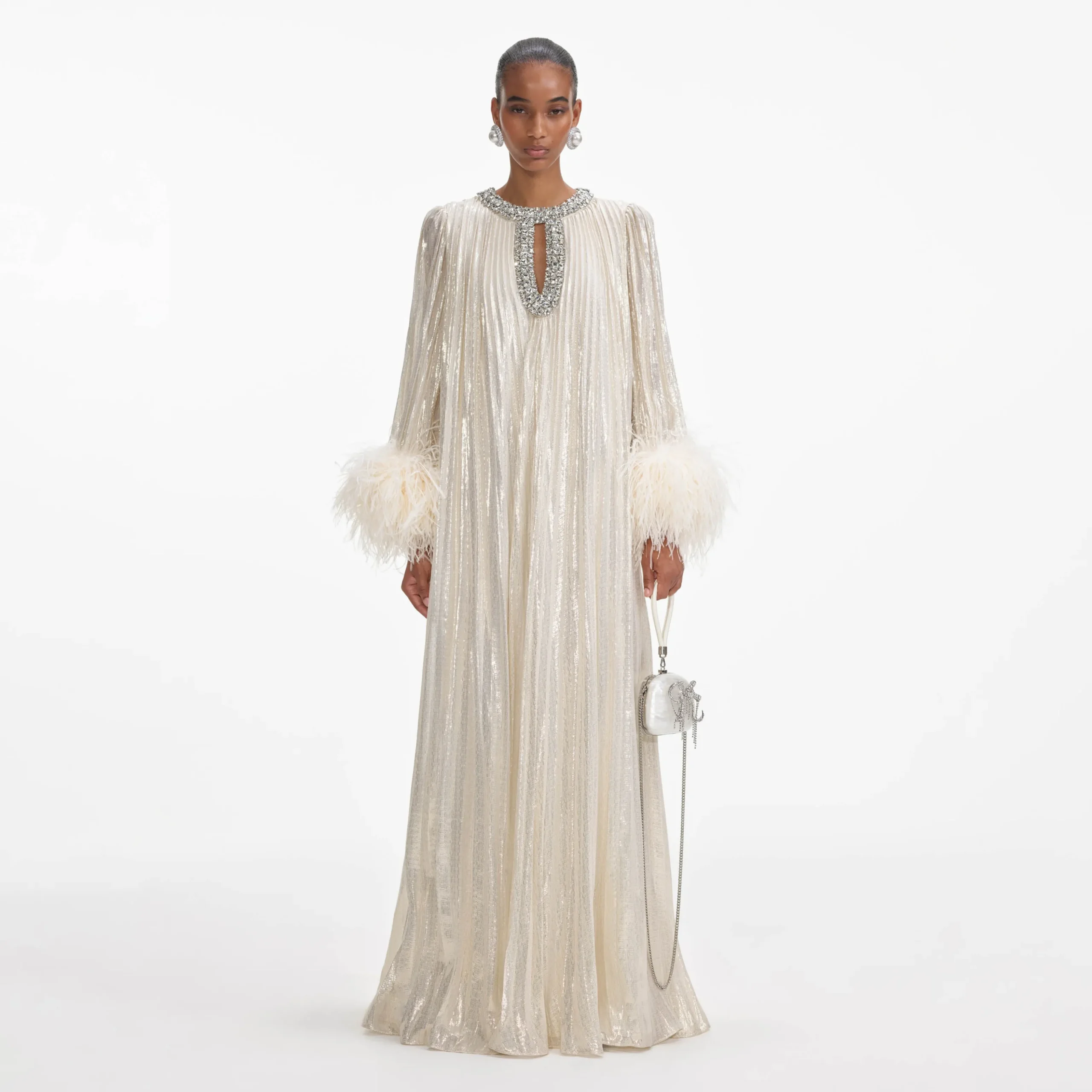 Metallic Feather Maxi Dress^self-portrait New