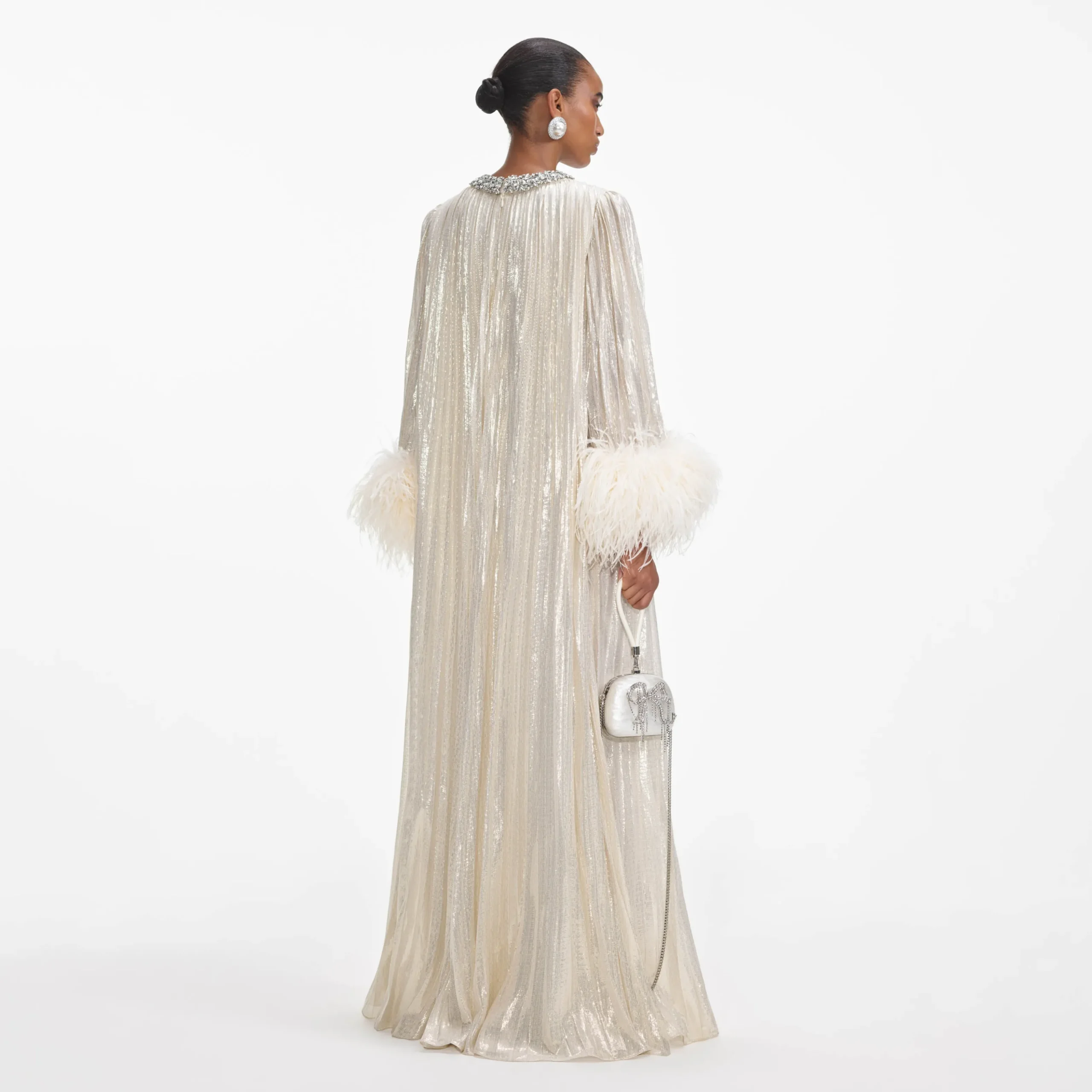 Metallic Feather Maxi Dress^self-portrait New