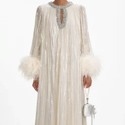 Metallic Feather Maxi Dress^self-portrait New