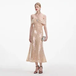 Sequin Off Shoulder Midi Dress^self-portrait New