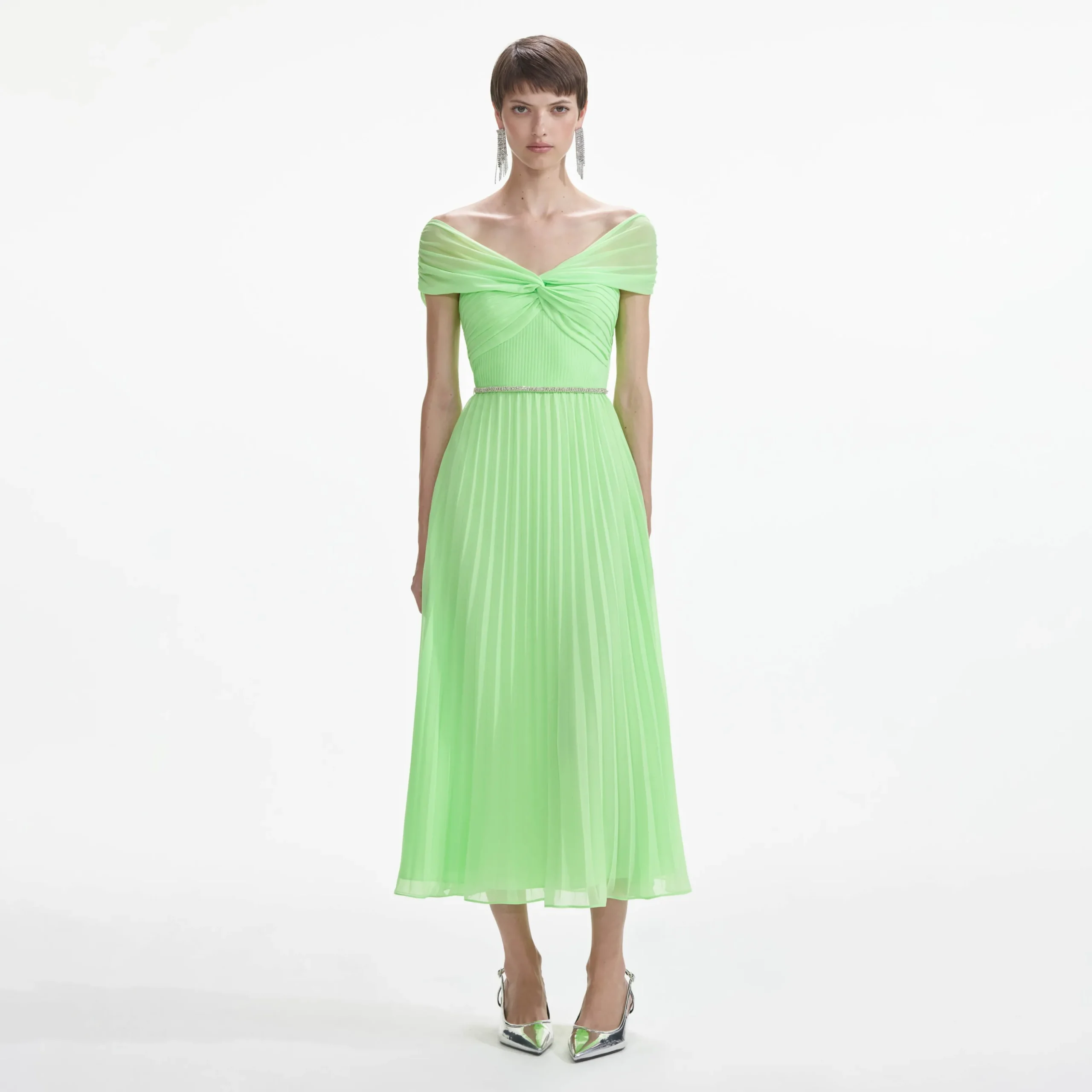 Off Shoulder Chiffon Midi Dress^self-portrait Cheap