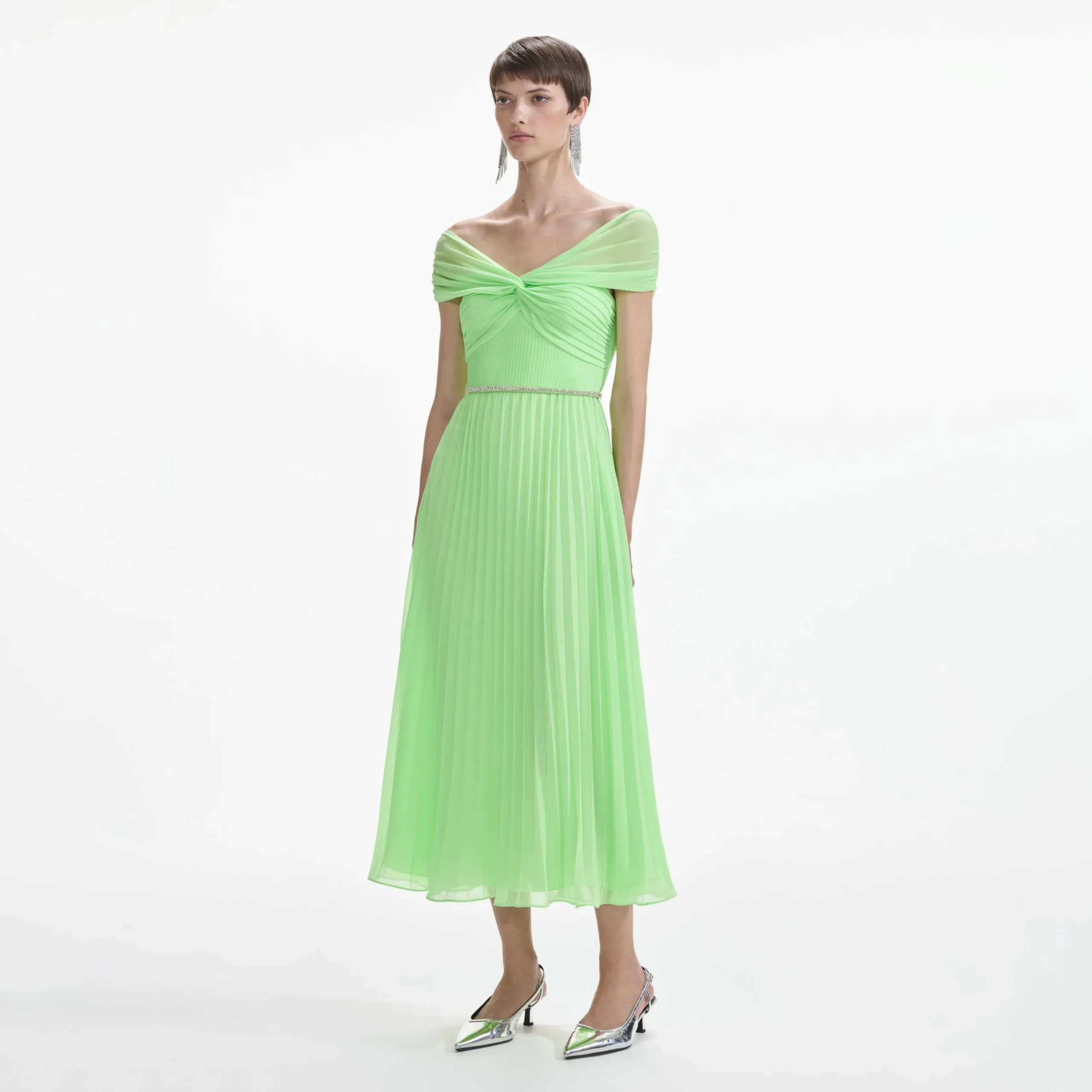 Off Shoulder Chiffon Midi Dress^self-portrait Cheap
