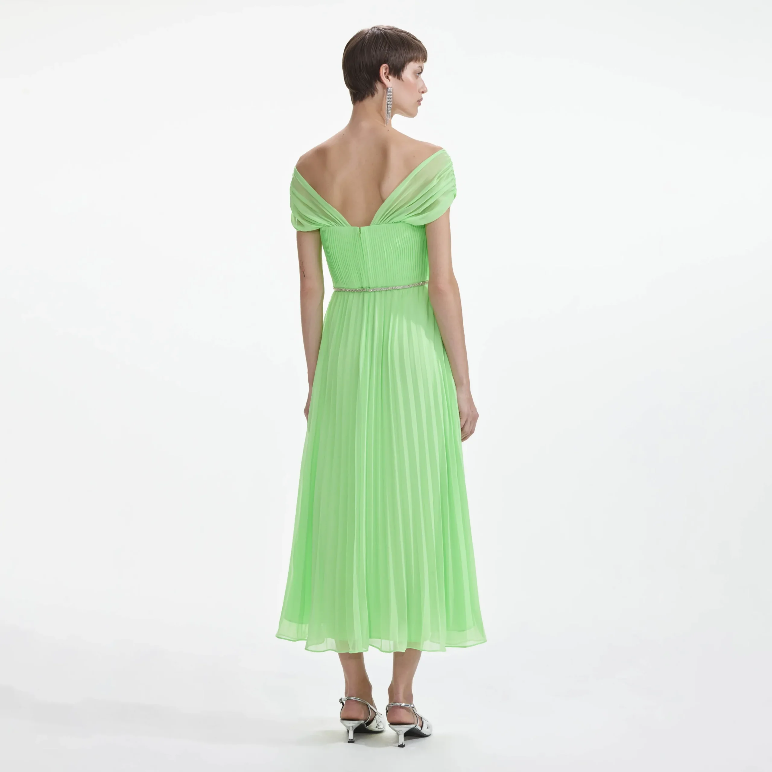 Off Shoulder Chiffon Midi Dress^self-portrait Cheap