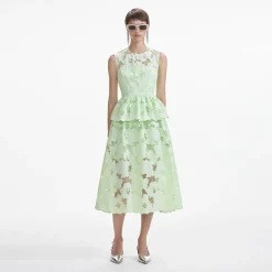 Cotton Lace Peplum Midi Dress^self-portrait New