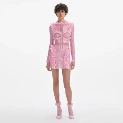 Rhinestone Mesh Ruffle Mini Dress^self-portrait Best Sale