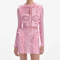 Rhinestone Mesh Ruffle Mini Dress^self-portrait Best Sale