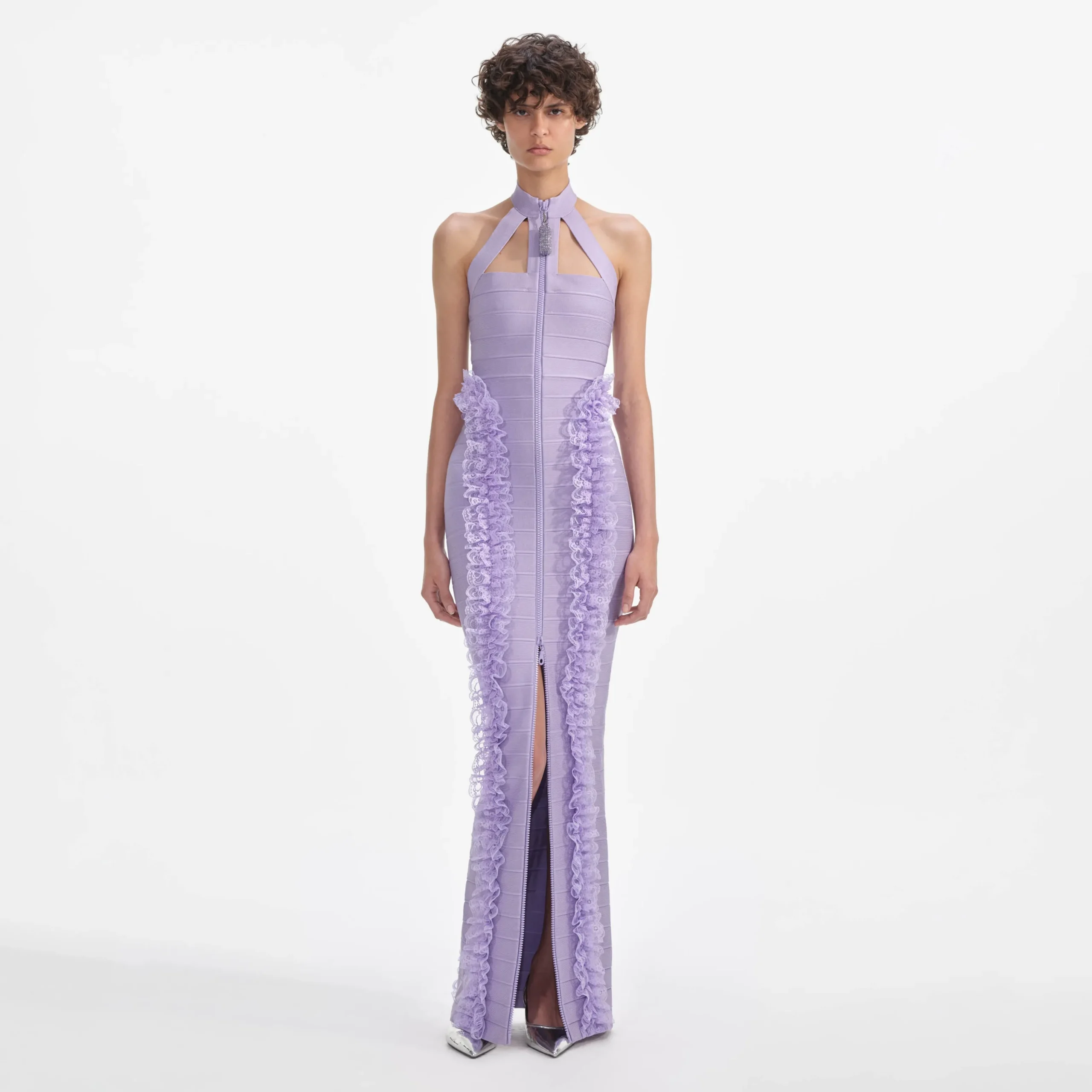 Knit Zip Ruffle Maxi Dress^self-portrait Best
